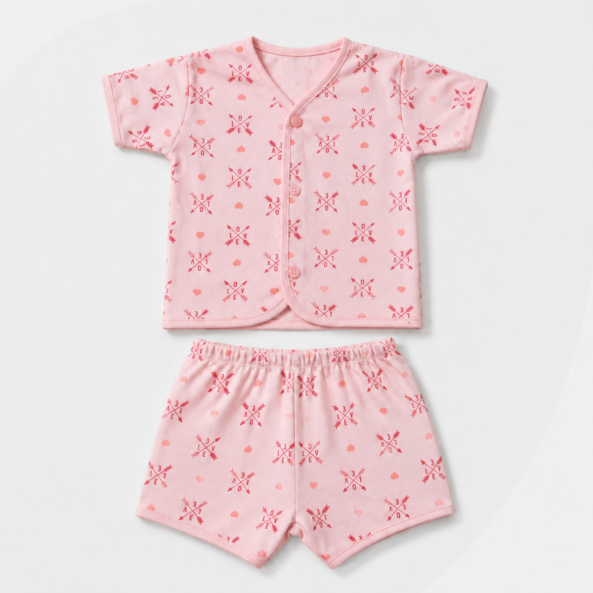 2-Piece Unisex Infant Baby Shirt & Shorts Set – Love & Hearts Print Main image