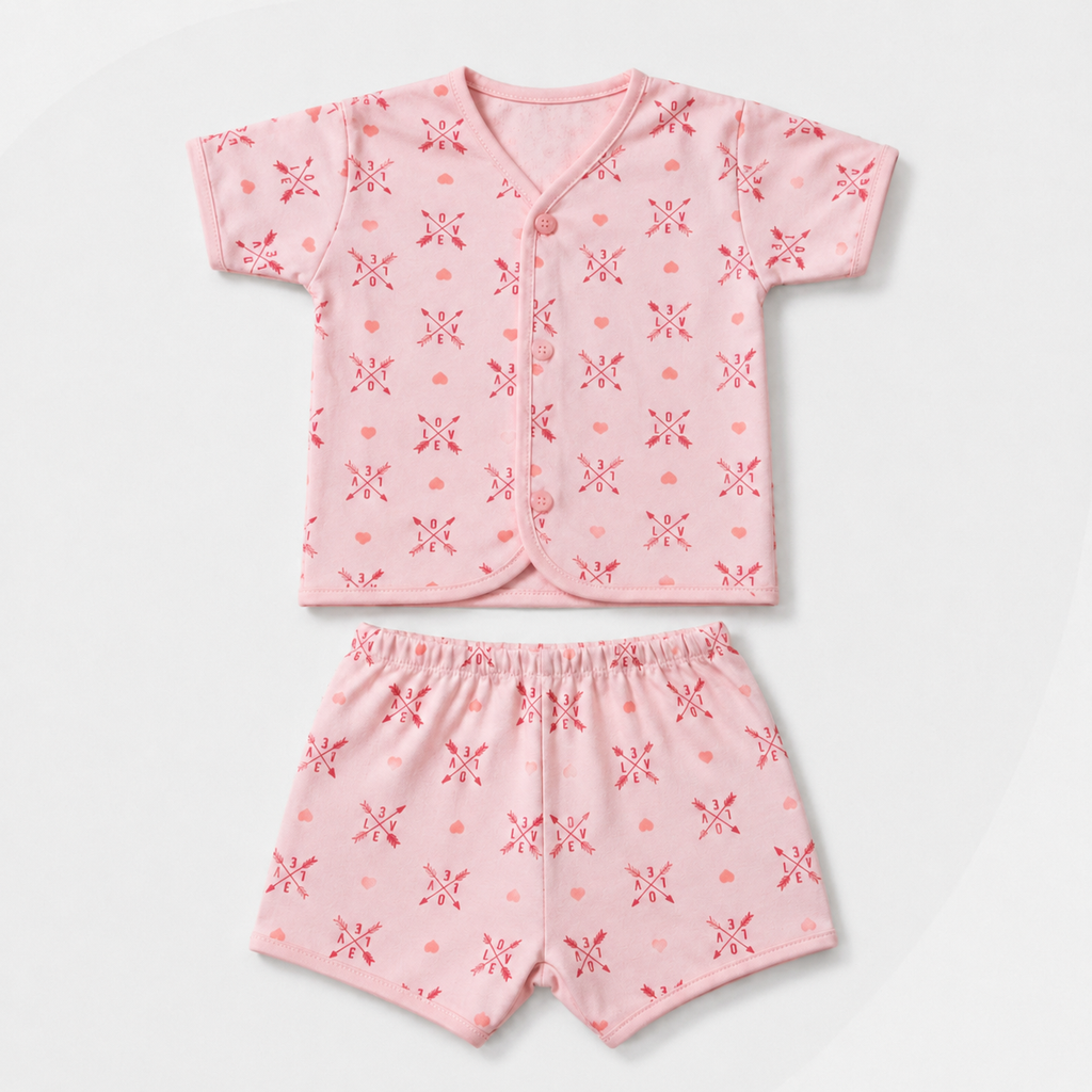 2-Piece Unisex Infant Baby Shirt & Shorts Set – Love & Hearts Print