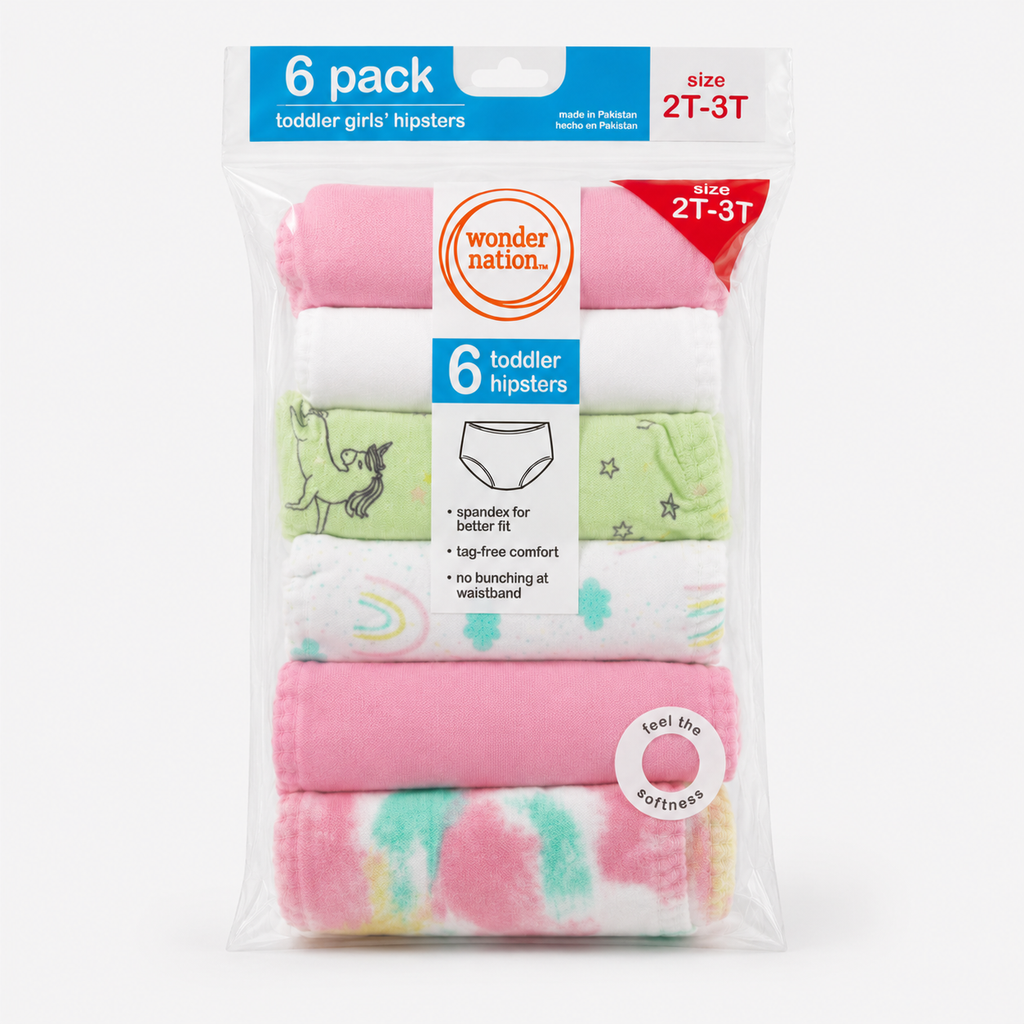 Girls Hipster Underwear – 6-Piece Assorted Colors Pack (2T–3T)