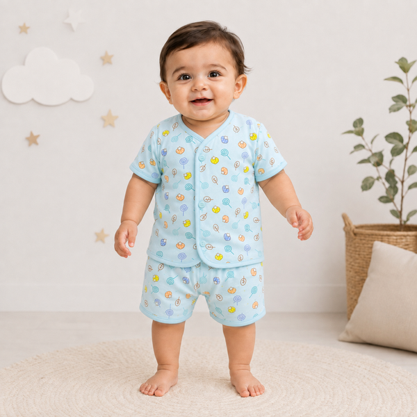 2-Piece Unisex Infant Baby Shirt & Shorts Set – Candy & Lollipop Print