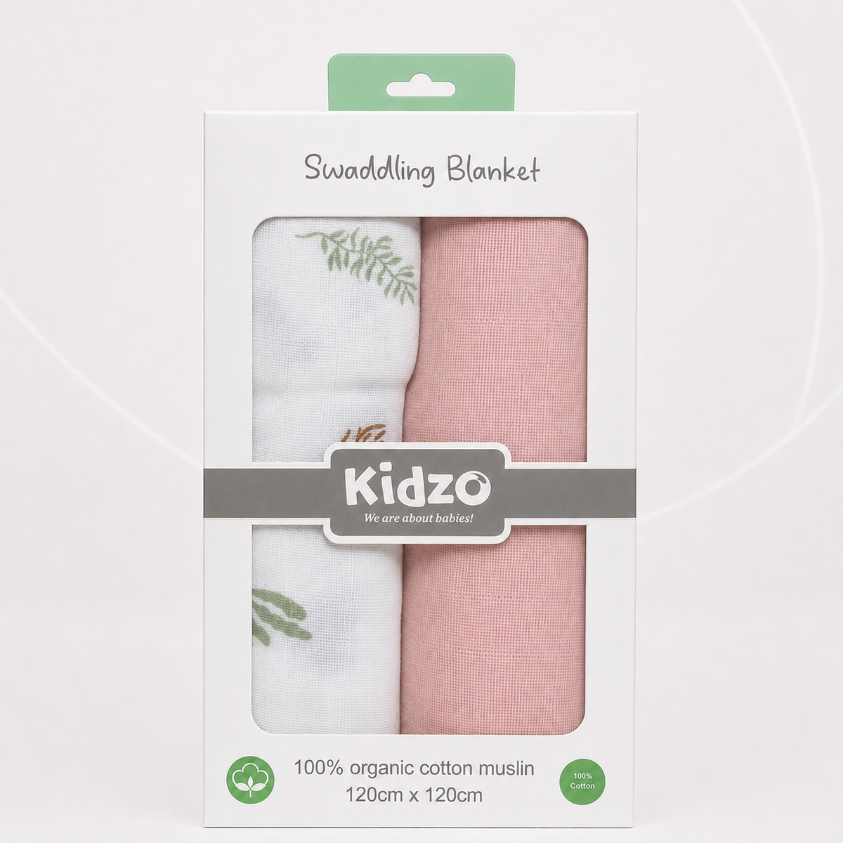 Soft Pink & White Leaf Print Muslin Baby Swaddle Blanket – 2-Piece