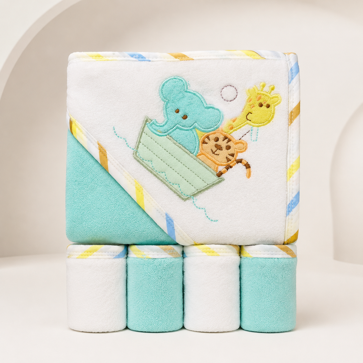 5 Piece Baby Hooded Towel & Washcloth Set – Animals Main image