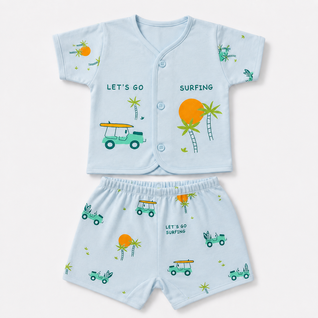 2-Piece Unisex Infant Baby Shirt & Shorts Set – Surfing Palm Print