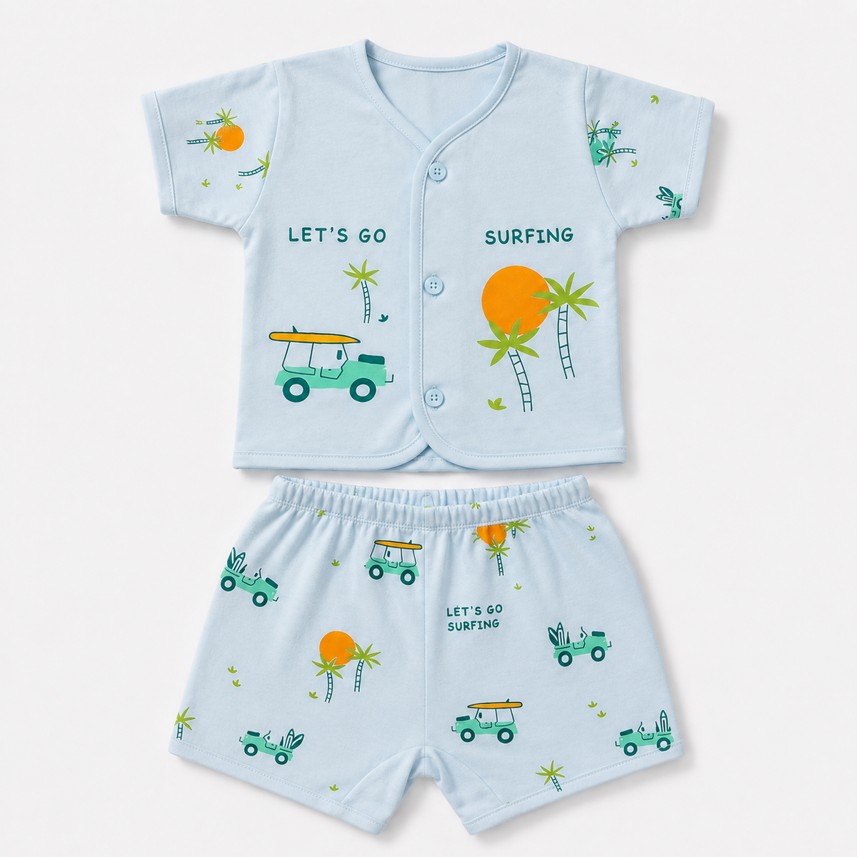 2-Piece Unisex Infant Baby Shirt & Shorts Set – Surfing Palm Print