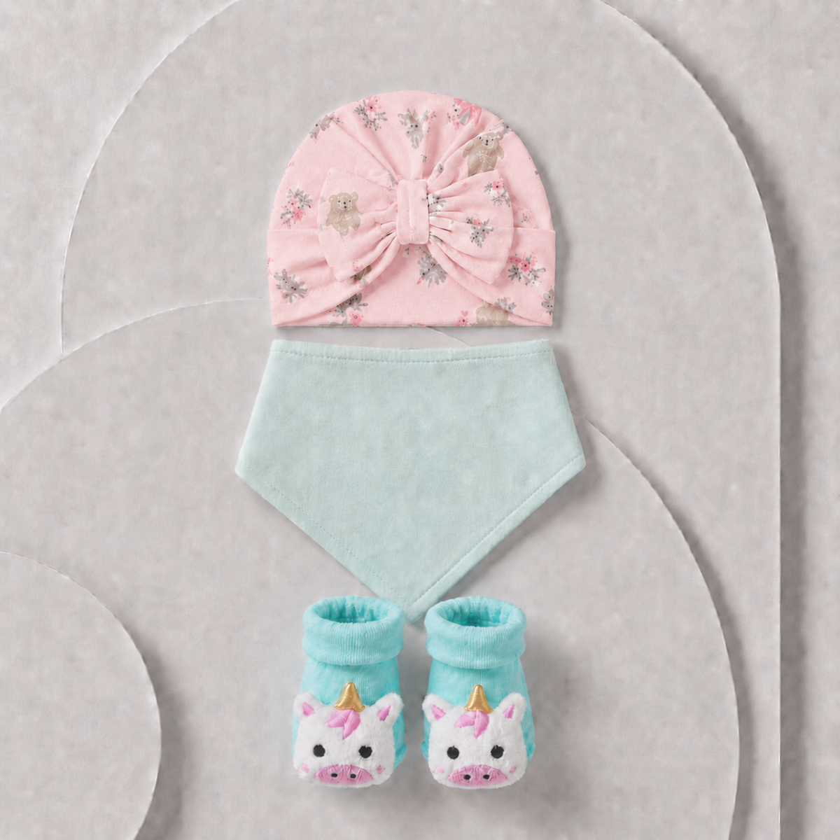 Baby 3-Piece Hat, Bib & Booties Gift Set – Pink Unicorn Main image