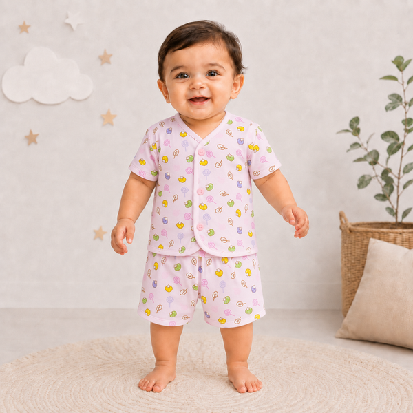 2-Piece Unisex Infant Baby Shirt & Shorts Set – Candy & Lollipop Print