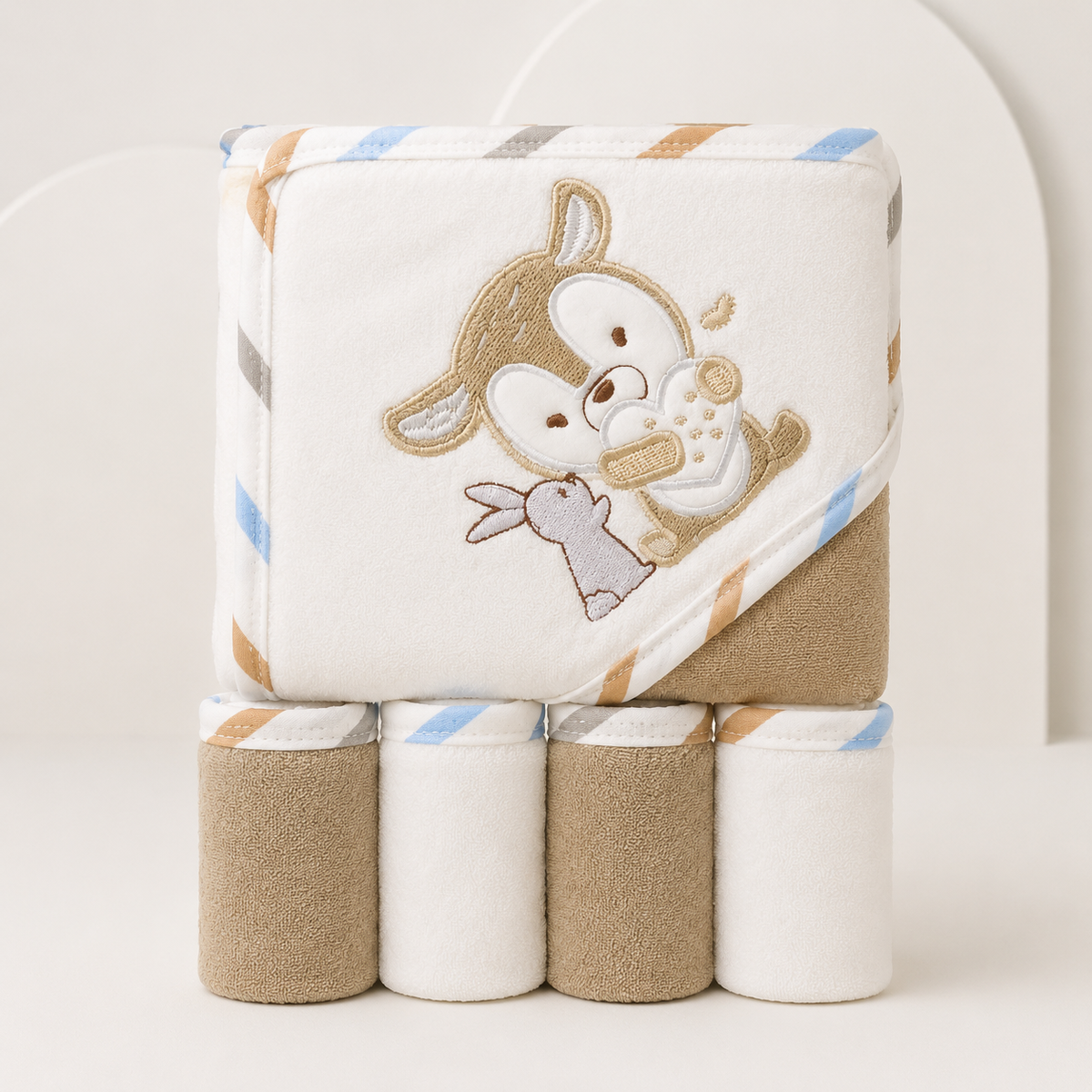 5 Piece Baby Hooded Towel & Washcloth Set – Bear Main image