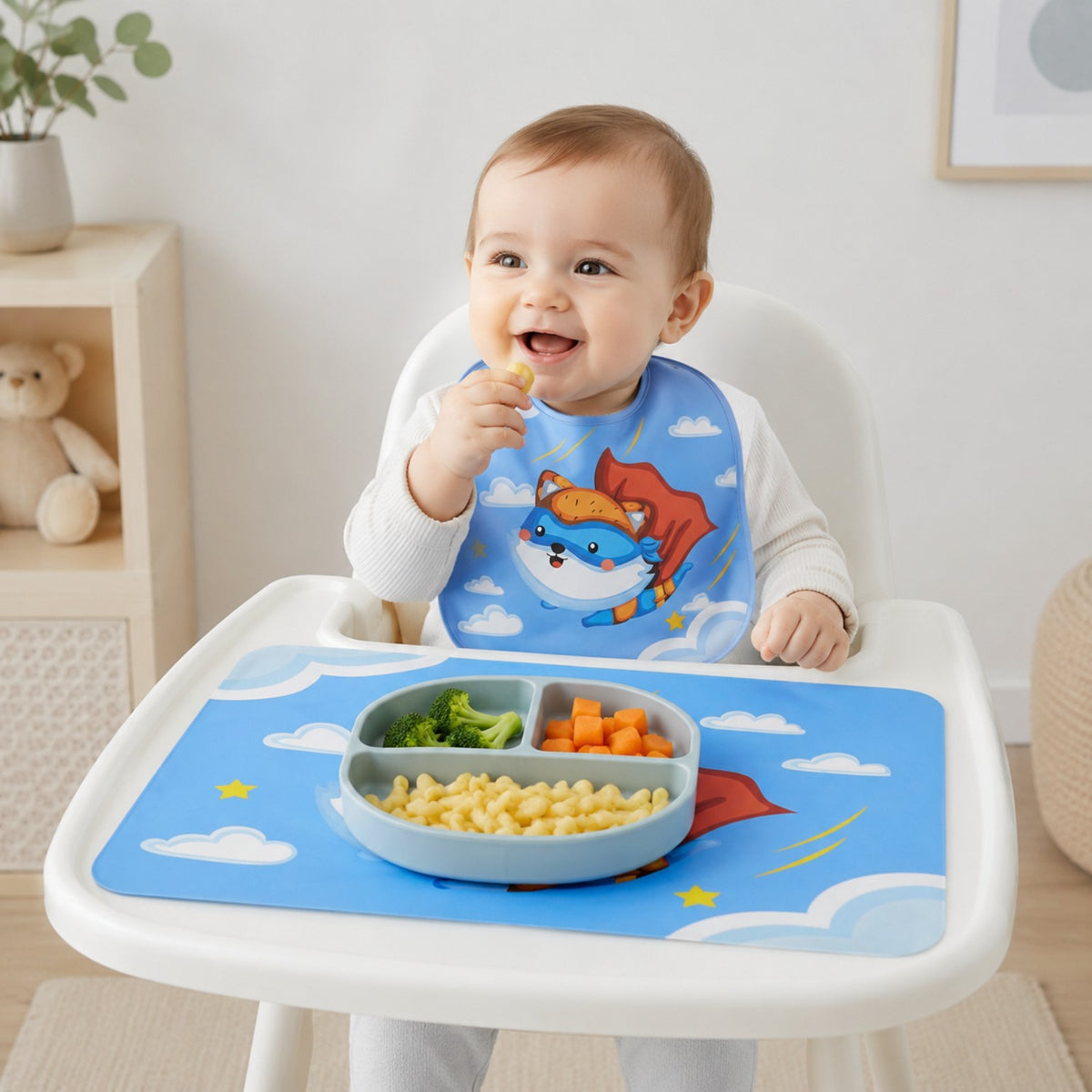 2-Piece Baby Bib & Sheet Set – Superhero Fox Print