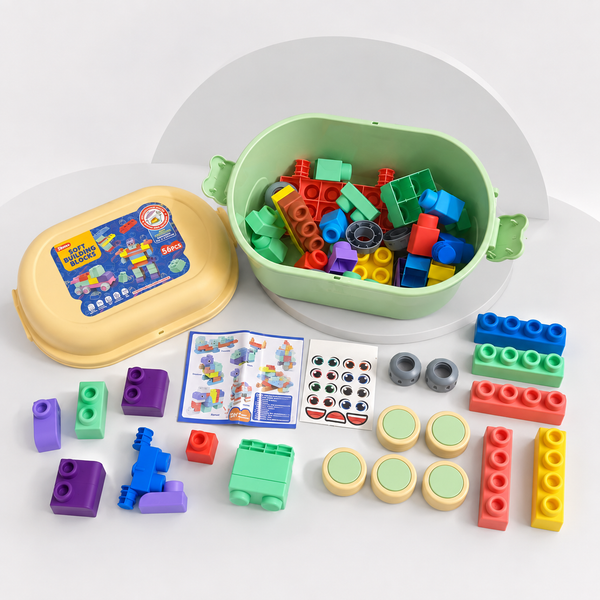 56-Piece Soft Building Blocks Set with Storage Cart