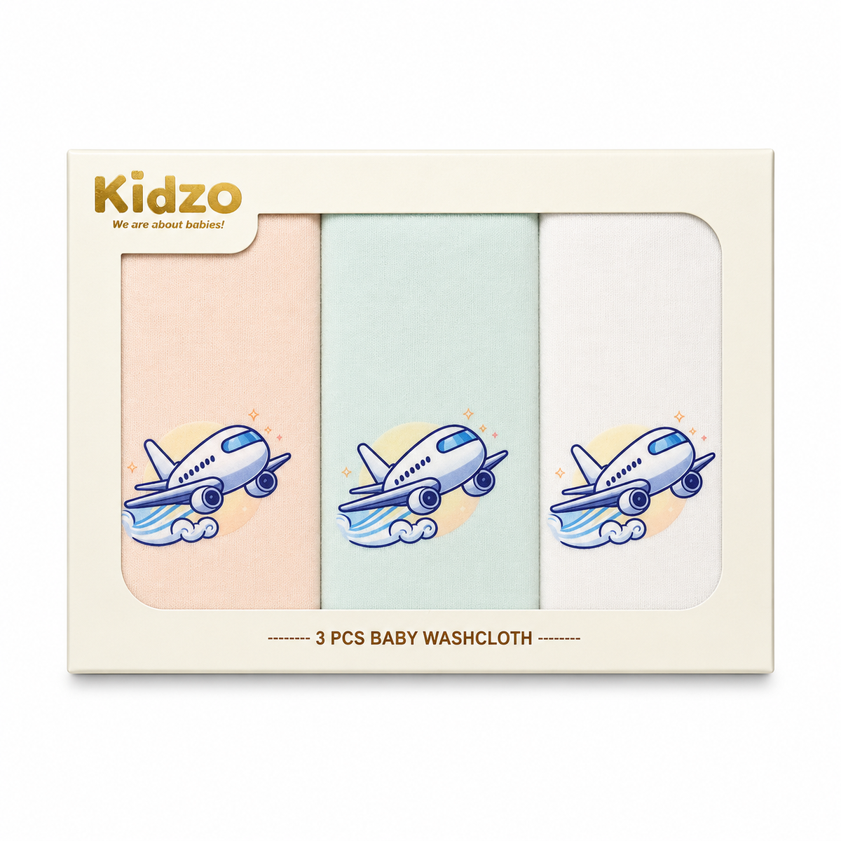 3-Piece Baby Washcloth Set – Beige , Blue & Peach Main image