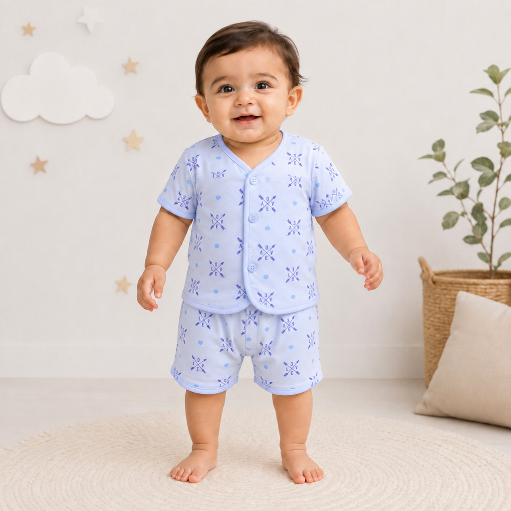 2-Piece Unisex Infant Baby Shirt & Shorts Set – Love & Hearts Print