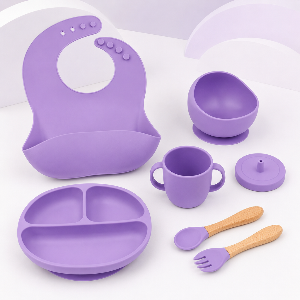 Silicone Baby Feeding & Cutlery Set – 6 Piece Purple Weaning Set