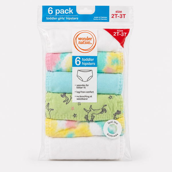 Girls Hipster Underwear – 6-Piece Assorted Colors Pack (2T–3T)