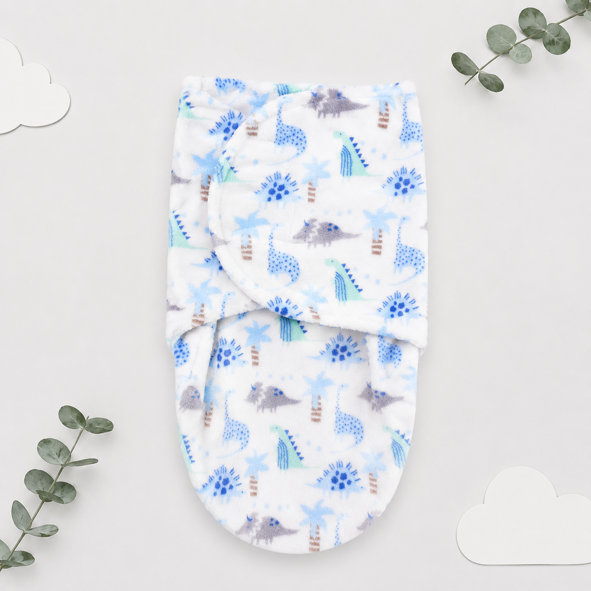 Soft Newborn Baby Swaddle Wrap – Blue Dinosaur Print