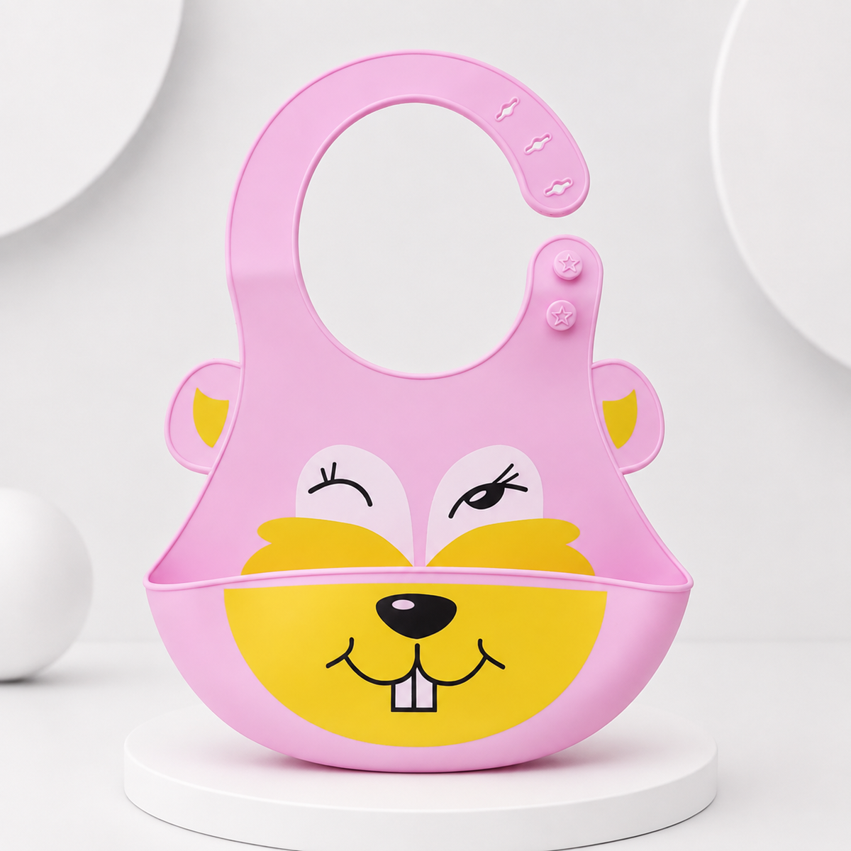 Pink Bunny Silicone Baby Feeding Bib Main image