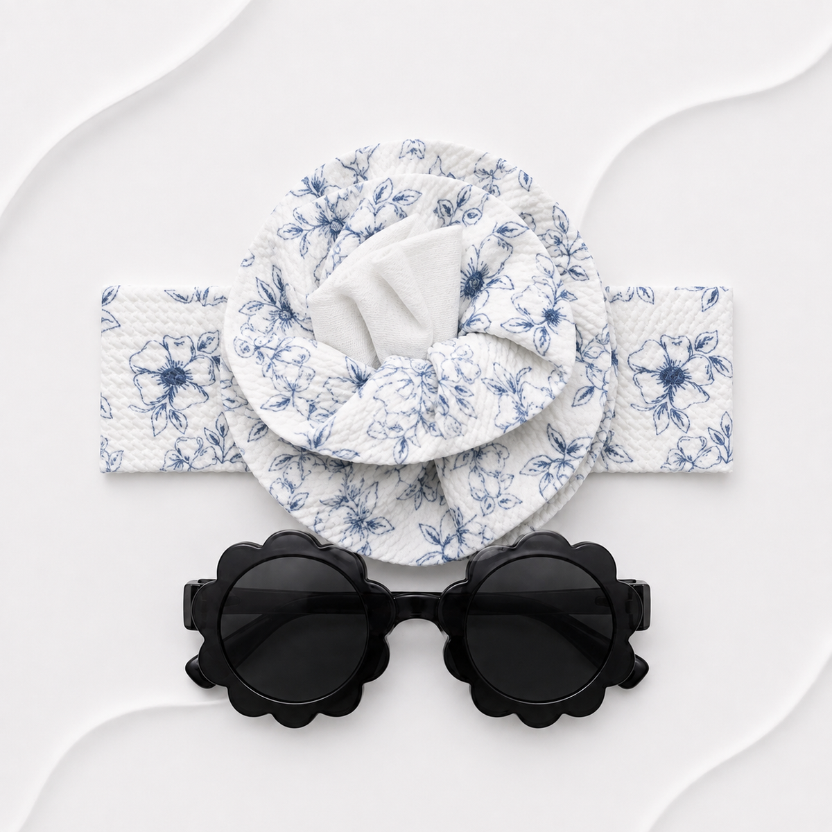Baby Girl Headband & Sunglasses Gift Set – Blue Floral Main image