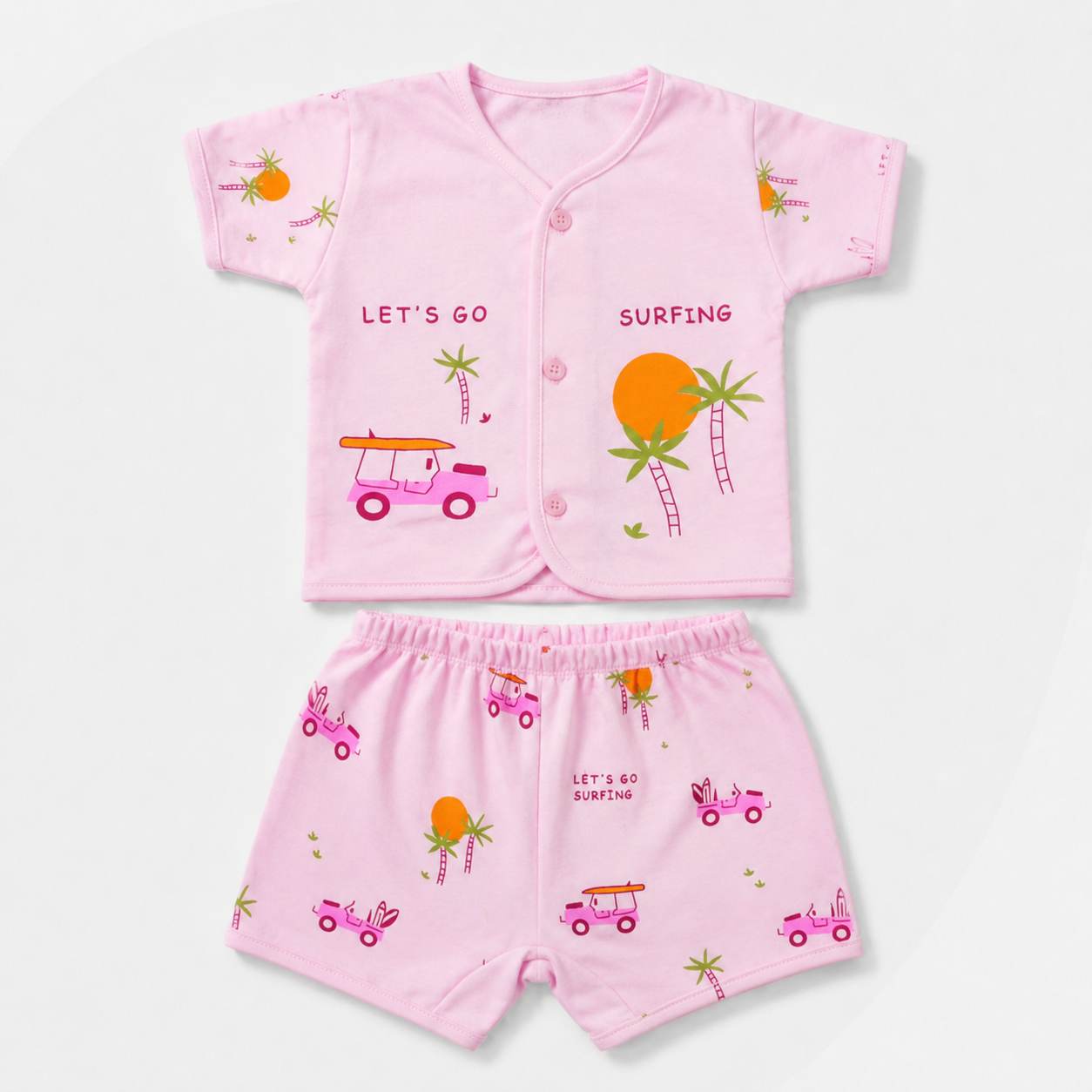 2-Piece Unisex Infant Baby Shirt & Shorts Set – Surfing Palm Print Secondary image