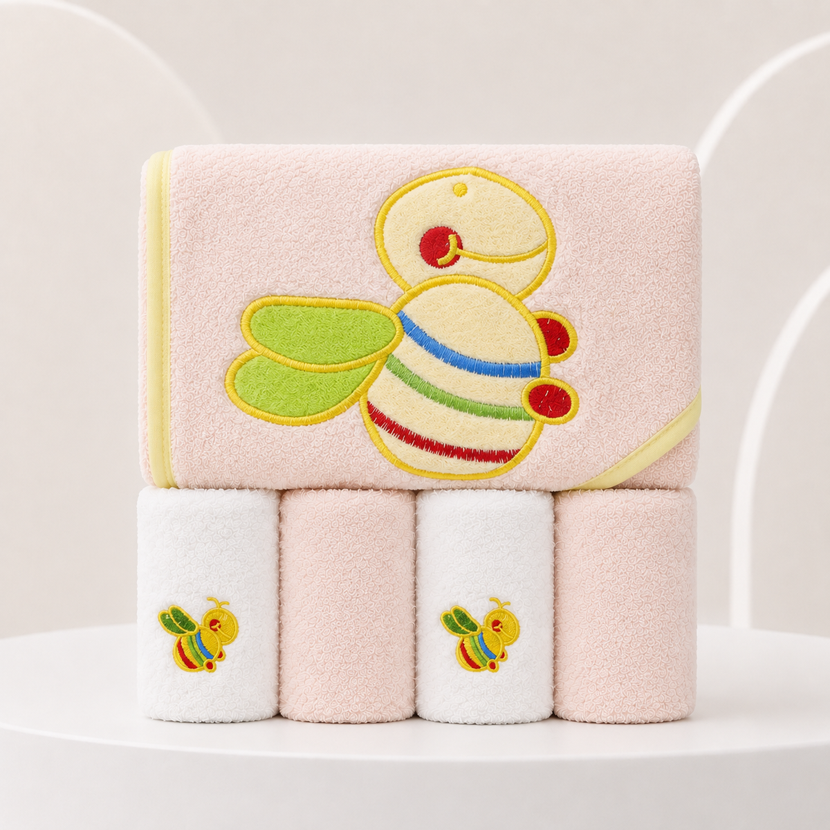 5-Piece Baby Hooded Towel & Washcloth Set – Honey Bee Main image