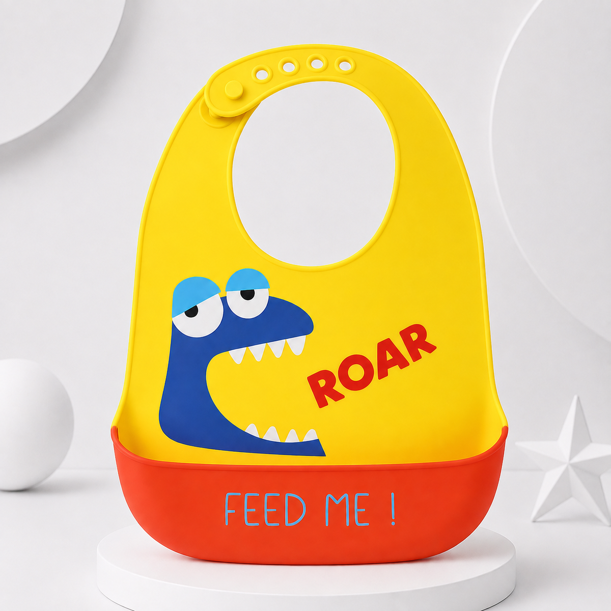 Yellow Dinosaur Silicone Baby Feeding Bib