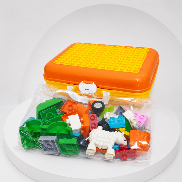 52-Piece Building Blocks Travel Suitcase – Portable Creative Construction Set (Yellow)