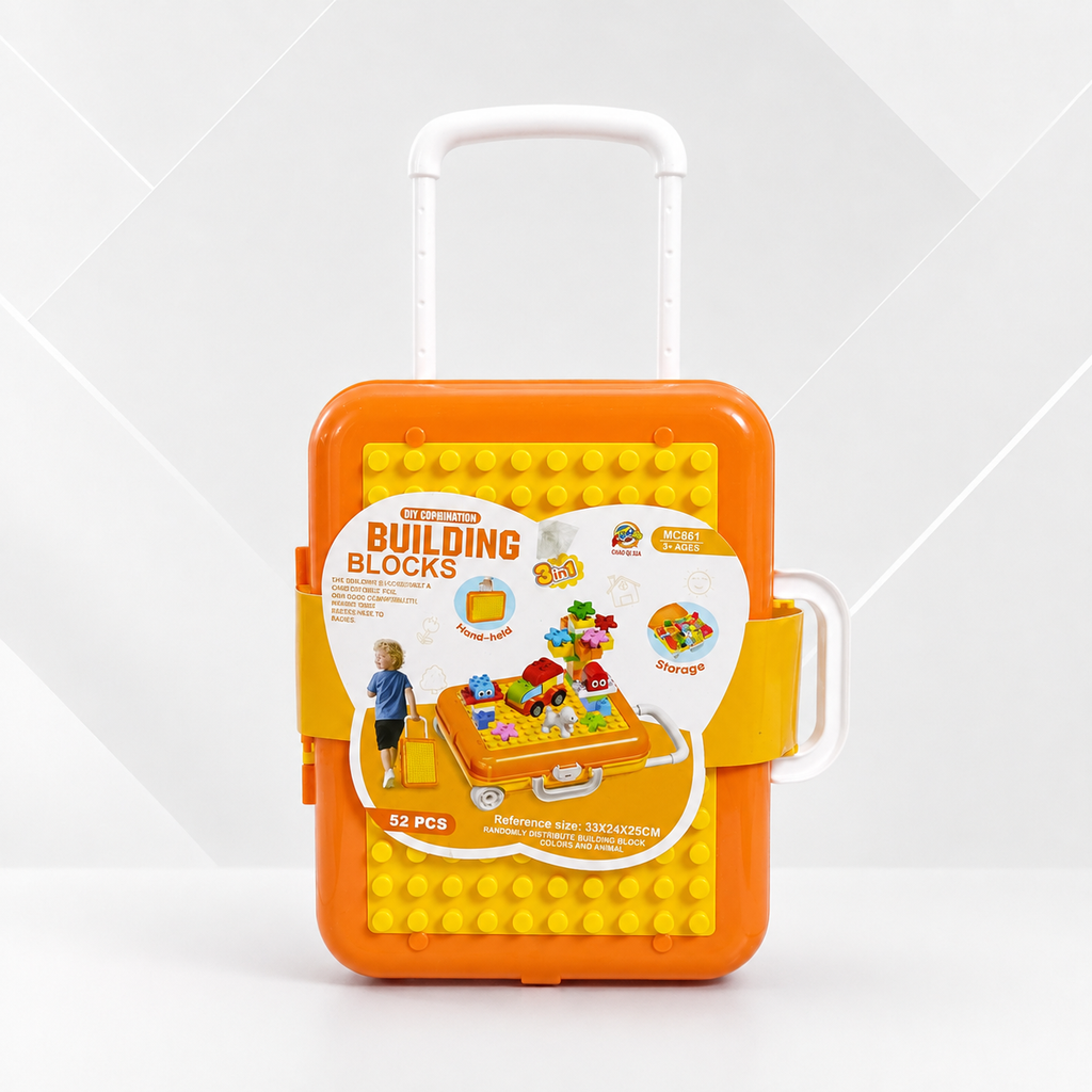 52-Piece Building Blocks Travel Suitcase – Portable Creative Construction Set (Yellow)