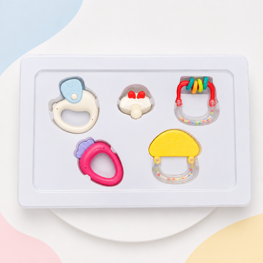 Baby Teether & Sensory Rattle Gift Set – 5 Piece Collection
