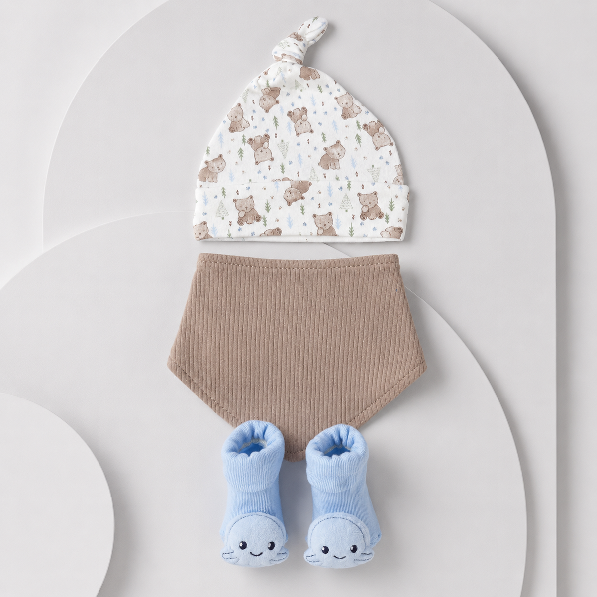 Baby 3-Piece Hat, Bib & Booties Gift Set – Teddy Bear Main image