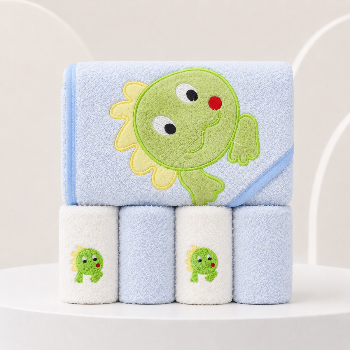 5-Piece Baby Hooded Towel & Washcloth Set – Dinosaur Main image