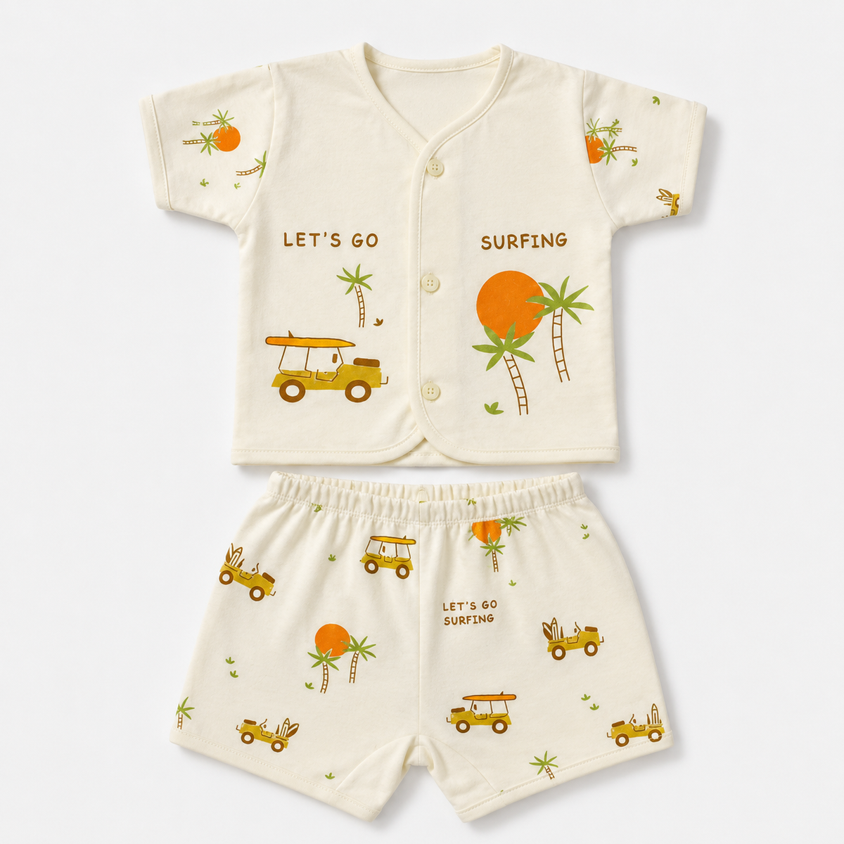 2-Piece Unisex Infant Baby Shirt & Shorts Set – Surfing Palm Print Main image