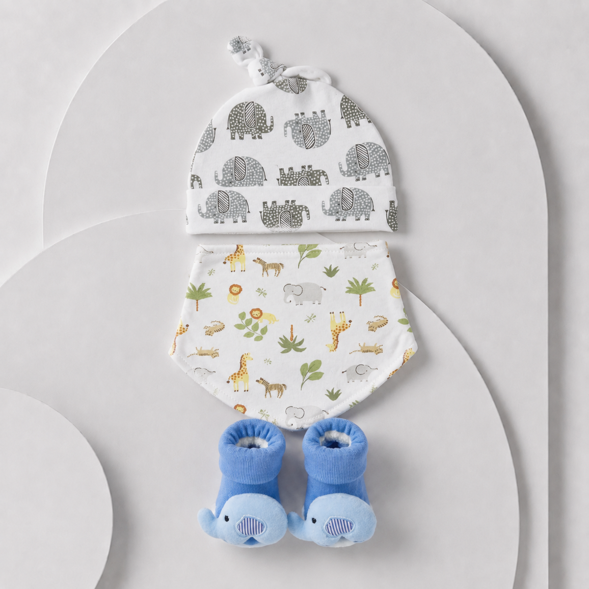 Baby 3-Piece Hat, Bib & Booties Gift Set – Safari Animals Main image