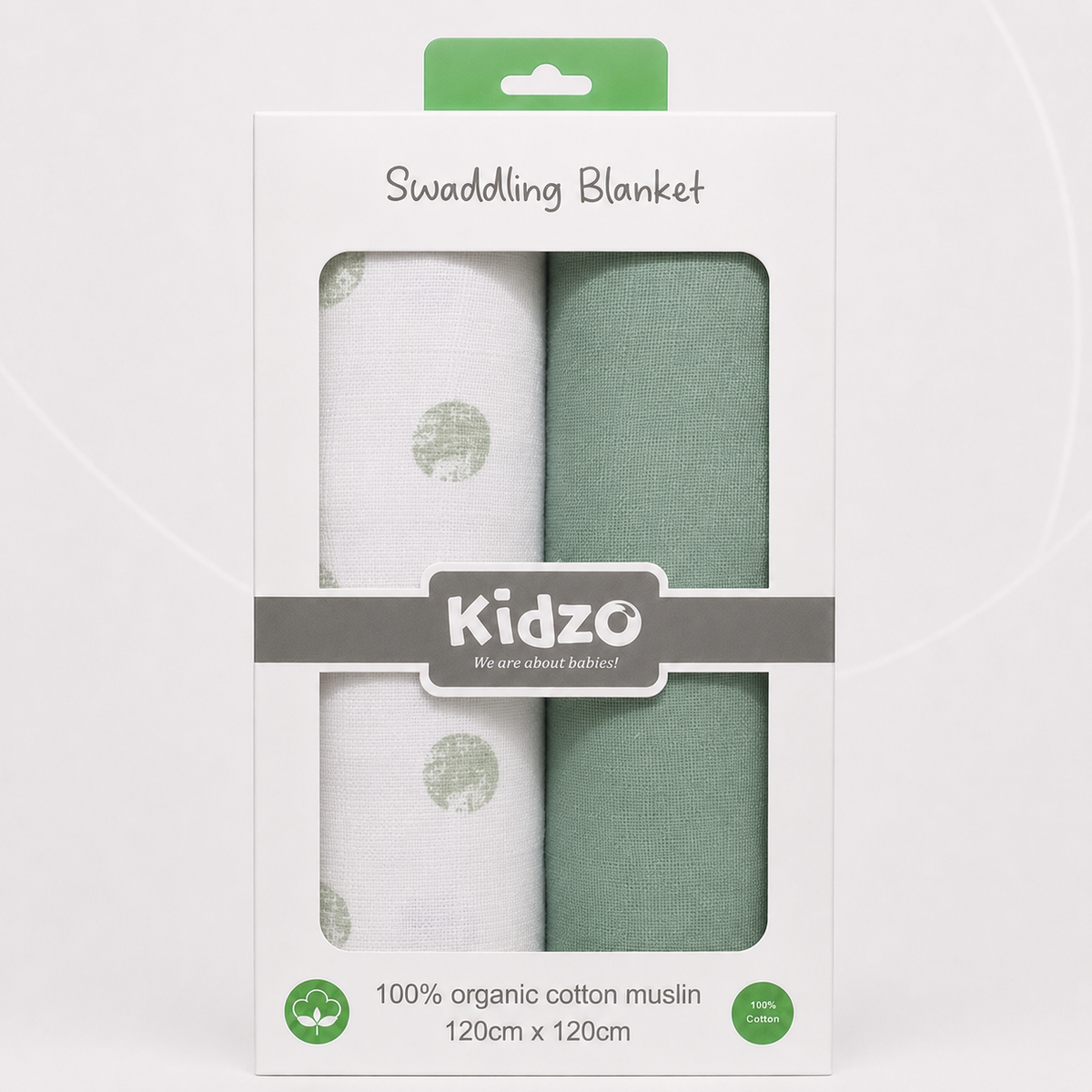 Soft Green Polka Muslin Baby Swaddle Blanket – 2-Piece Main image