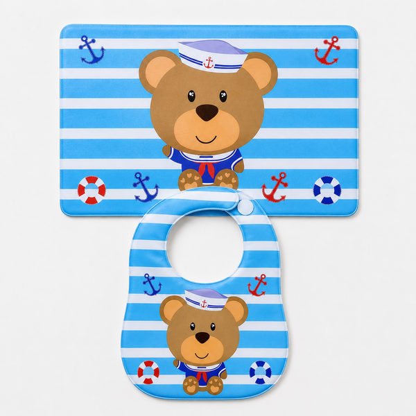 2-Piece Baby Bib & Sheet Set – Sailor Bear Print