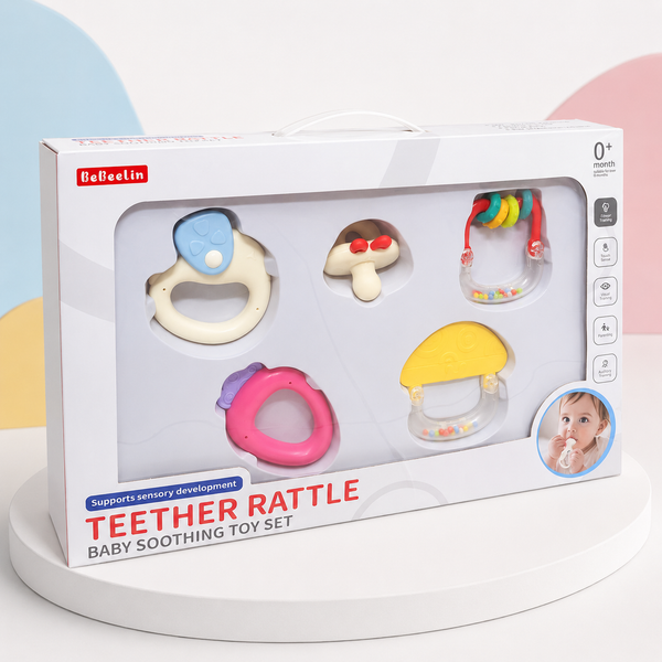 Baby Teether & Sensory Rattle Gift Set – 5 Piece Collection