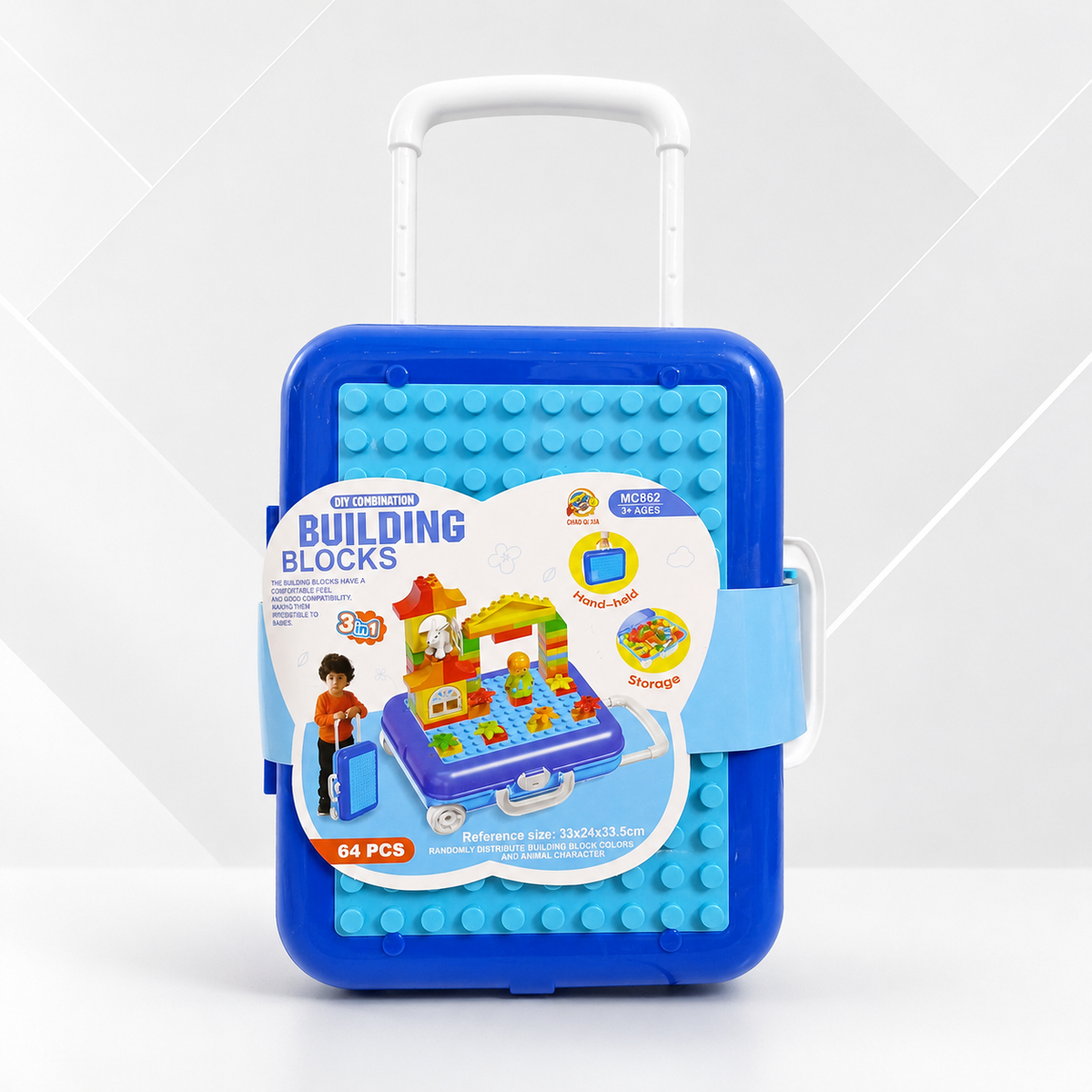 64-Piece Building Blocks Travel Suitcase – Portable Creative Construction Set (Blue) Main image