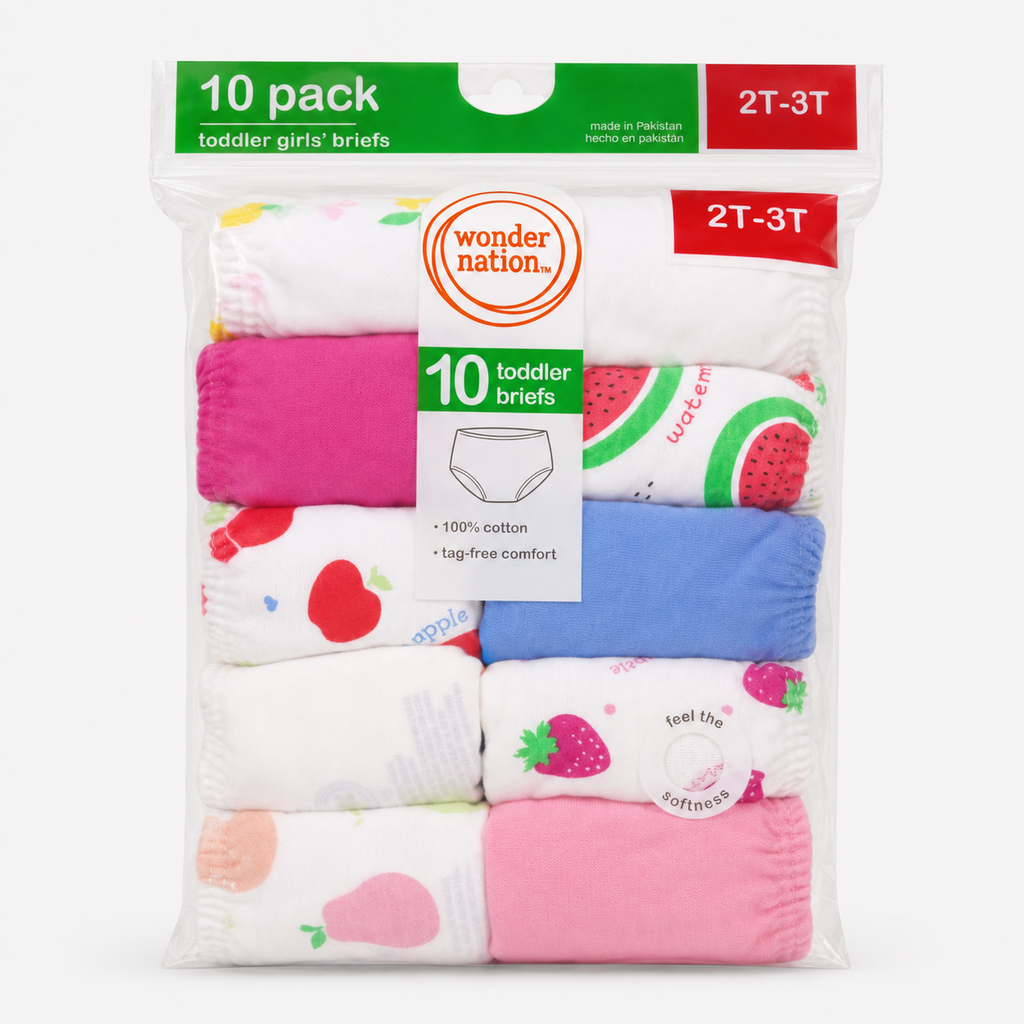Girls Cotton Briefs – 10-Piece Assorted Colors Pack (2T–3T)