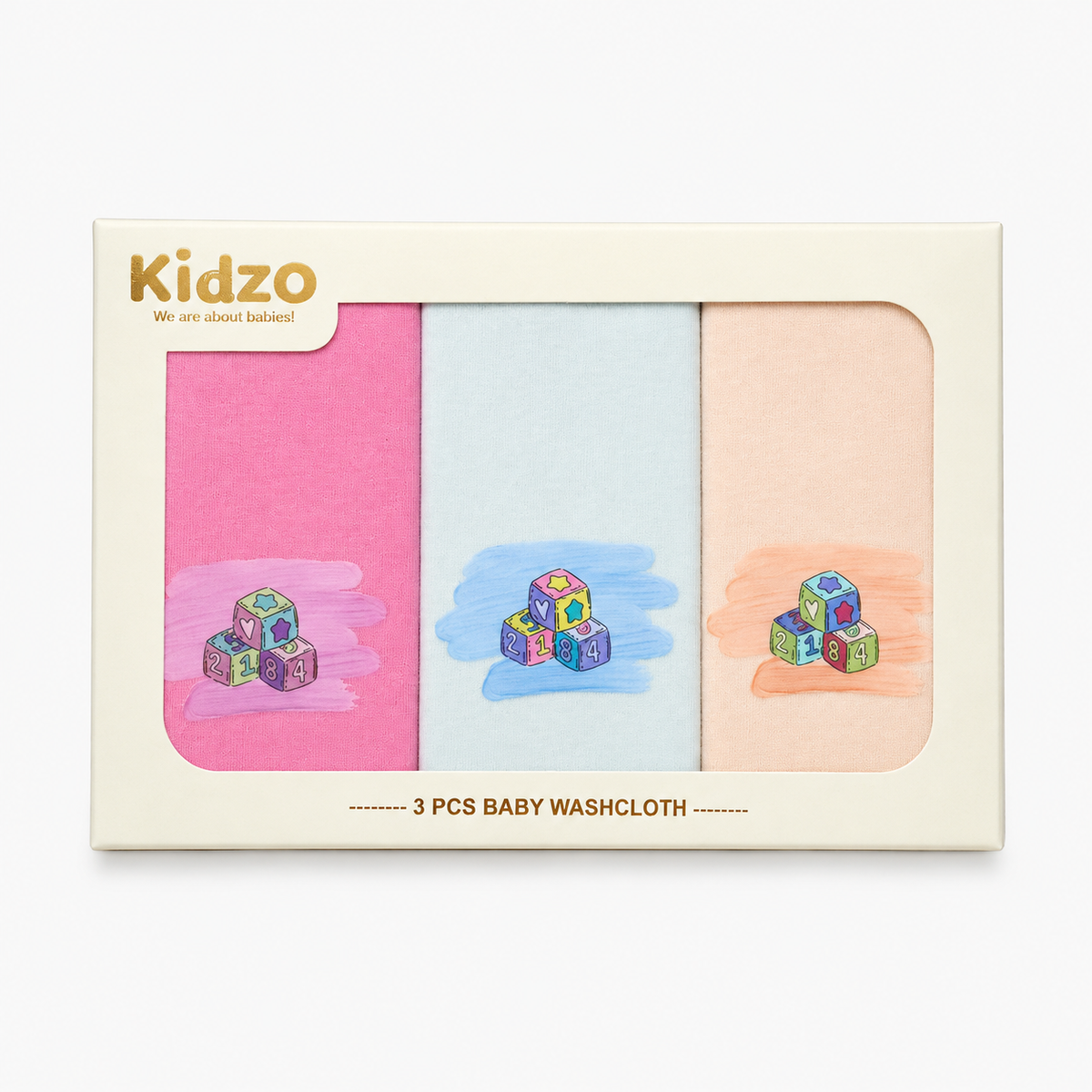 3-Piece Baby Washcloth Set – Pink, Blue & Peach Main image