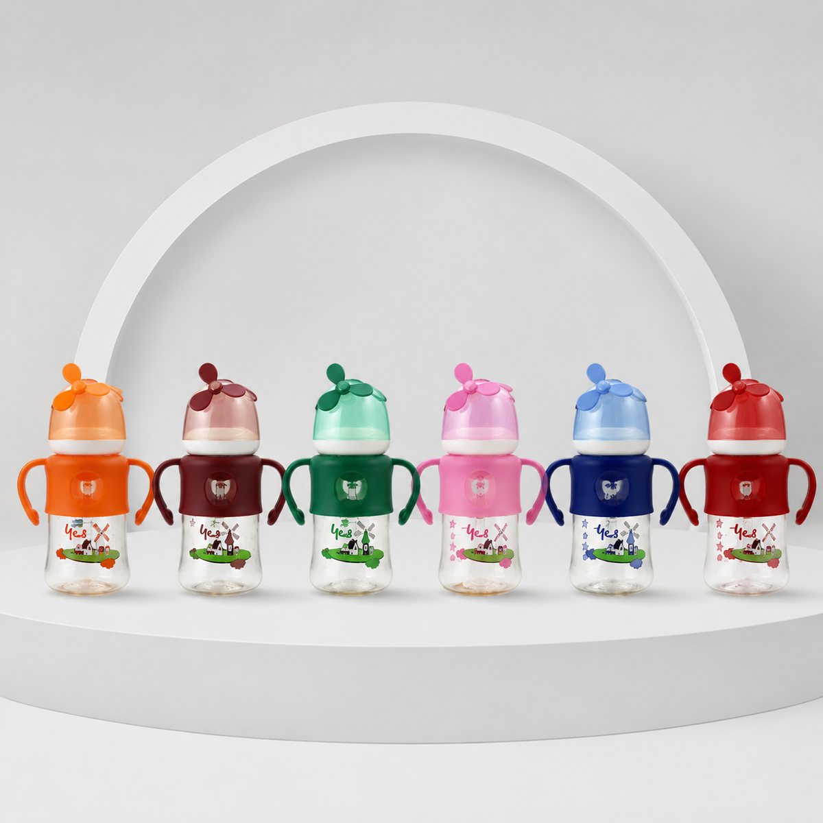 Baby Feeding Bottle with Double Handles & Protective Cap