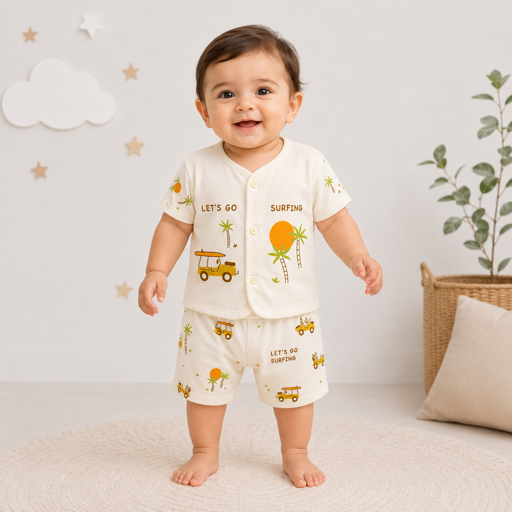 2-Piece Unisex Infant Baby Shirt & Shorts Set – Surfing Palm Print