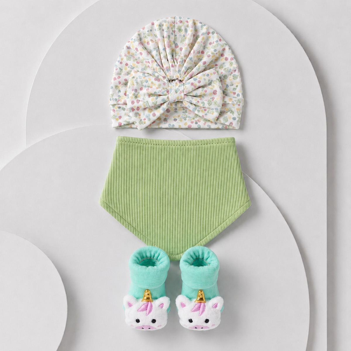 Baby 3-Piece Hat, Bib & Booties Gift Set – Unicorn Main image