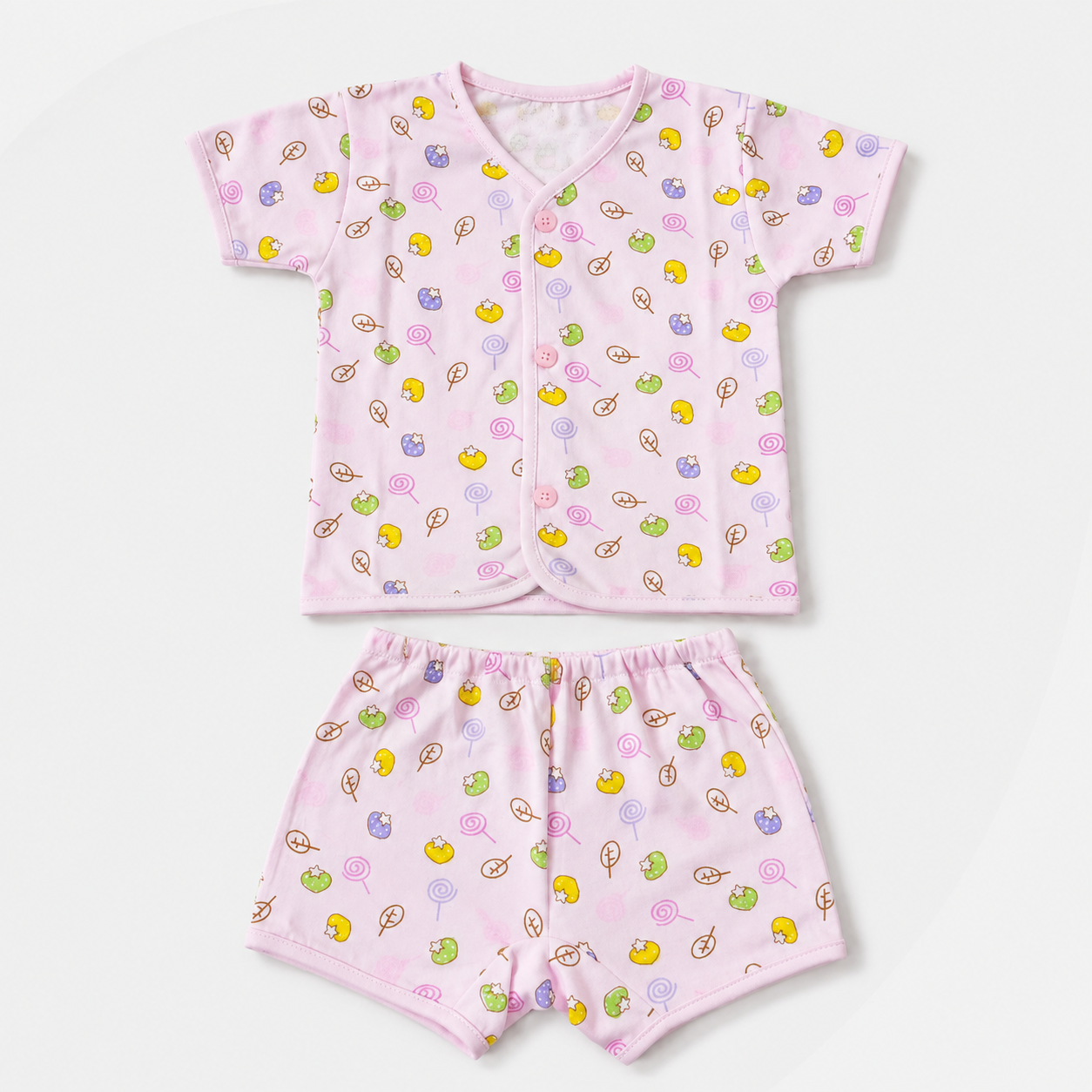 2-Piece Unisex Infant Baby Shirt & Shorts Set – Candy & Lollipop Print Secondary image