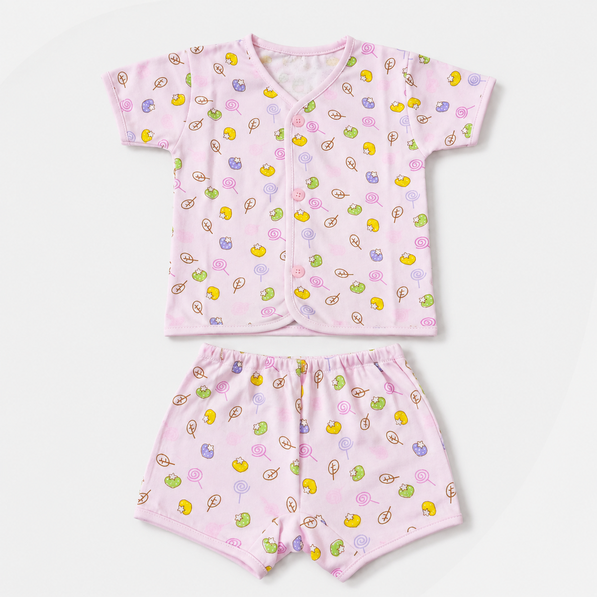 2-Piece Unisex Infant Baby Shirt & Shorts Set – Candy & Lollipop Print