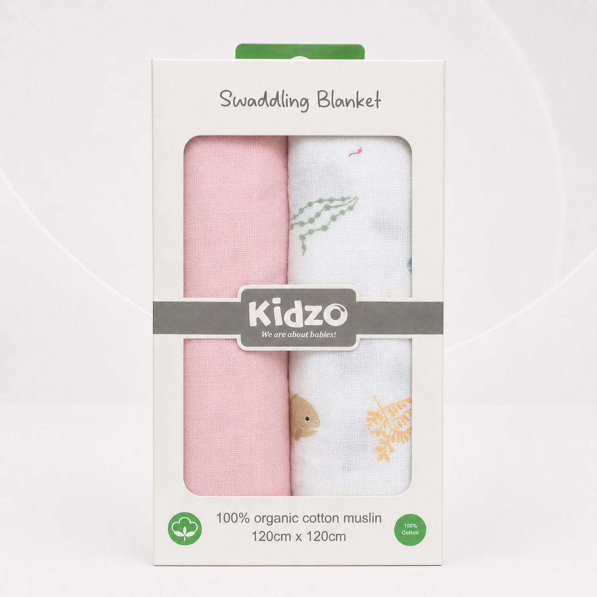 Soft Pink & White Woodland Print Muslin Baby Swaddle Blanket – 2-Piece