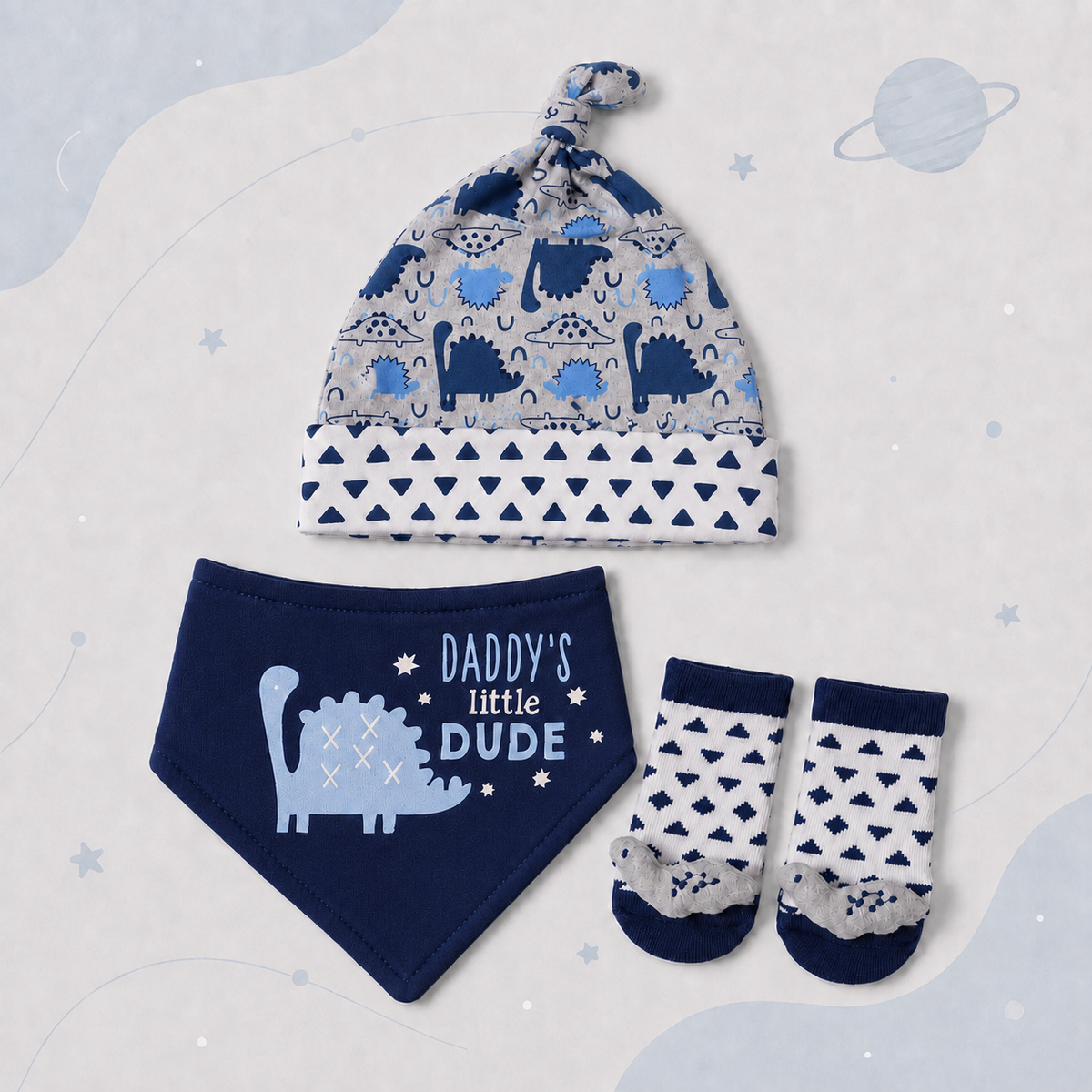 3-Piece Hat, Socks & Bib Newborn Baby Gift Set – Daddy's Little Dude Main image