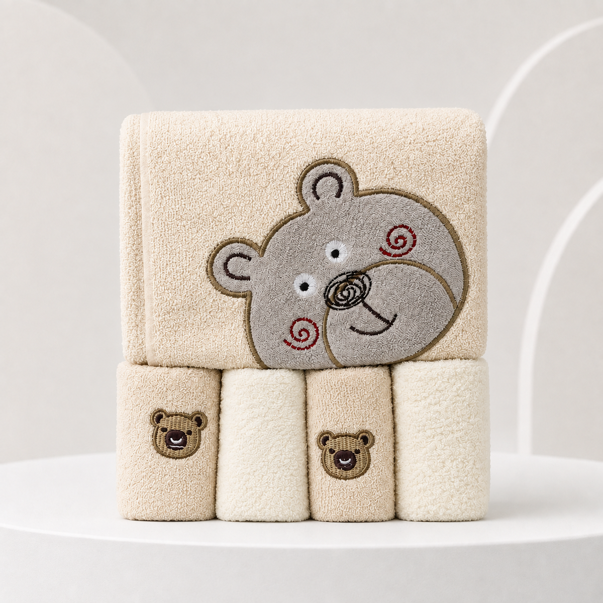 5-Piece Baby Hooded Towel & Washcloth Set – Teddy Bear Main image