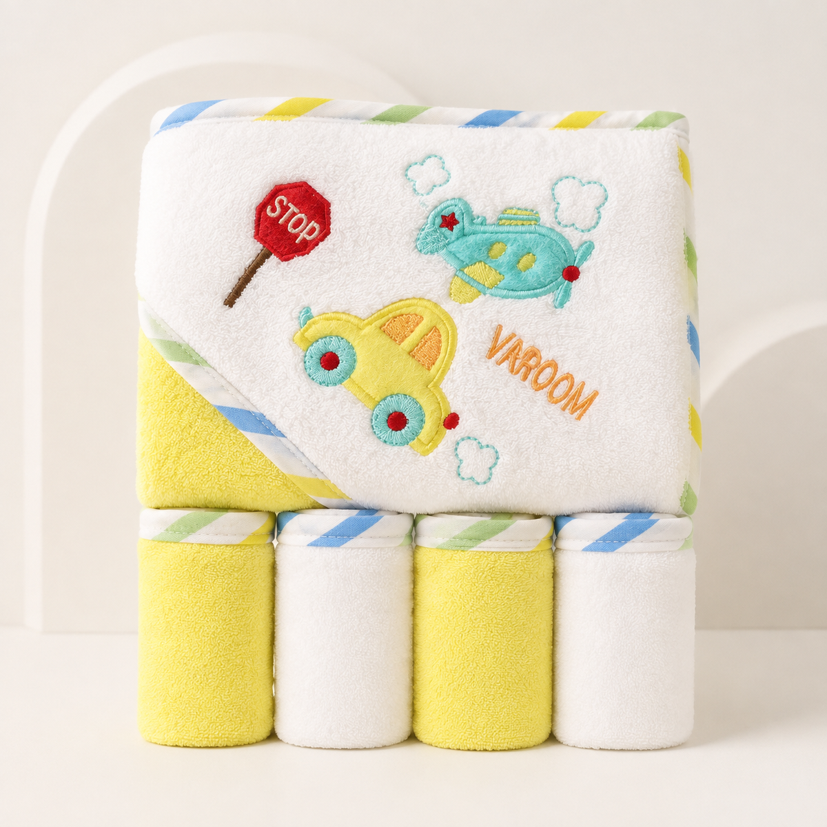 5 Piece Baby Hooded Towel & Washcloth Set – Traffic Signs