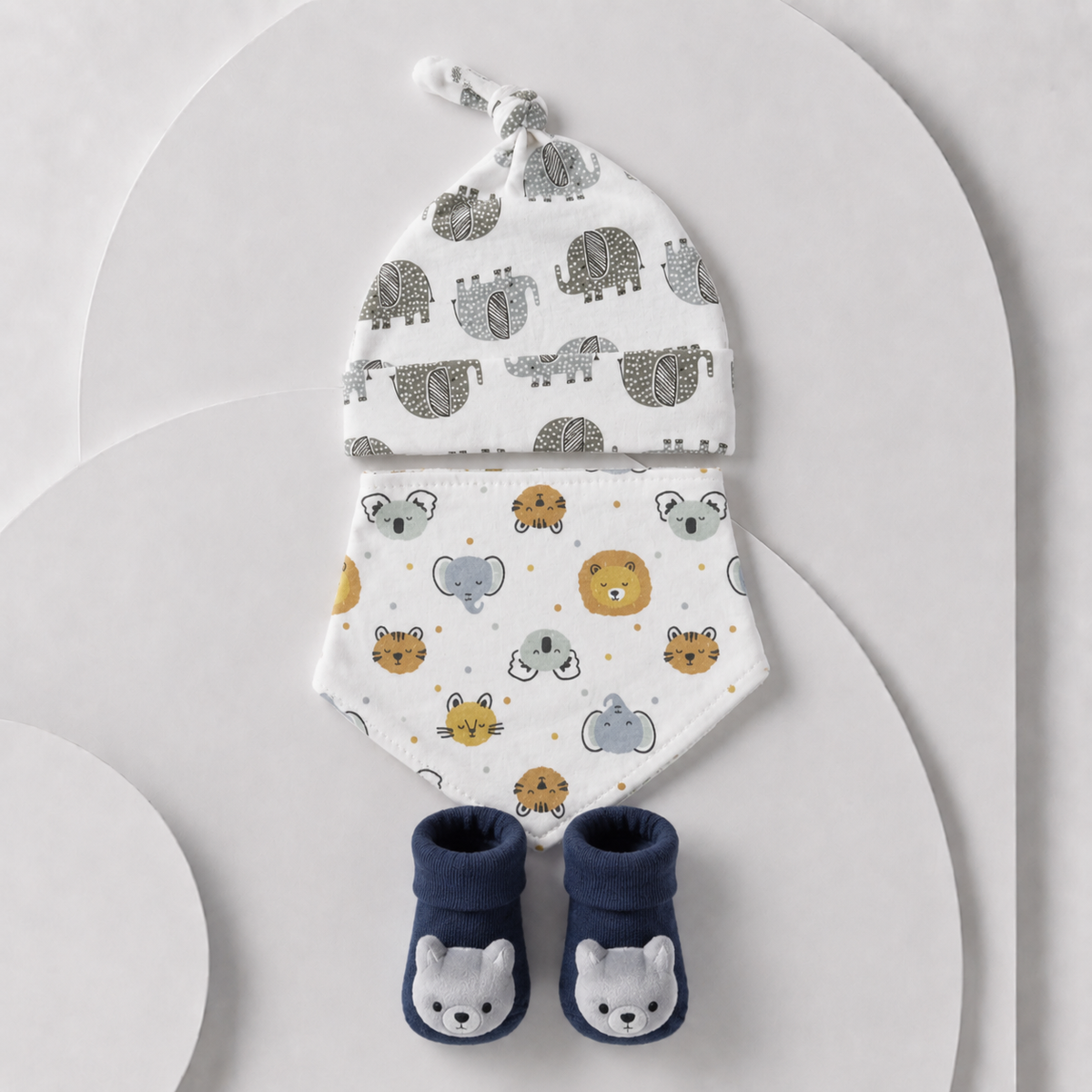 Baby 3-Piece Hat, Bib & Booties Gift Set - Animal Print