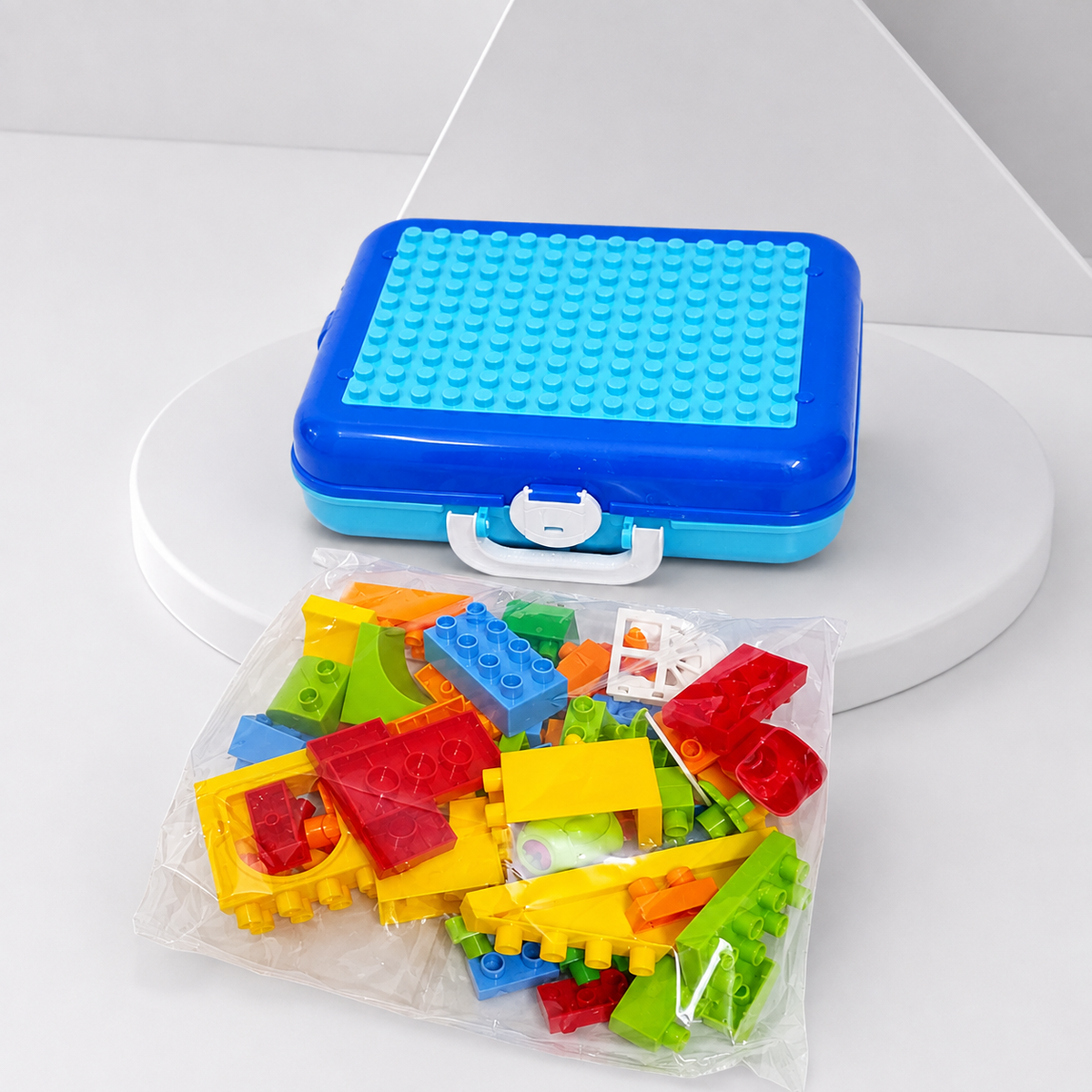 64-Piece Building Blocks Travel Suitcase – Portable Creative Construction Set (Blue)