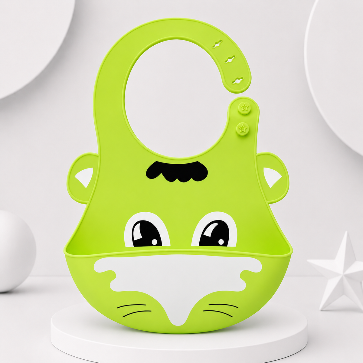 Green Cartoon Silicone Baby Feeding Bib Main image