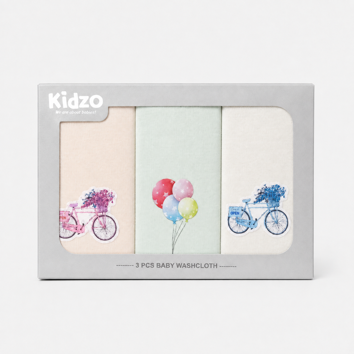 3-Piece Baby Washcloth Set – Peach, Mint & White