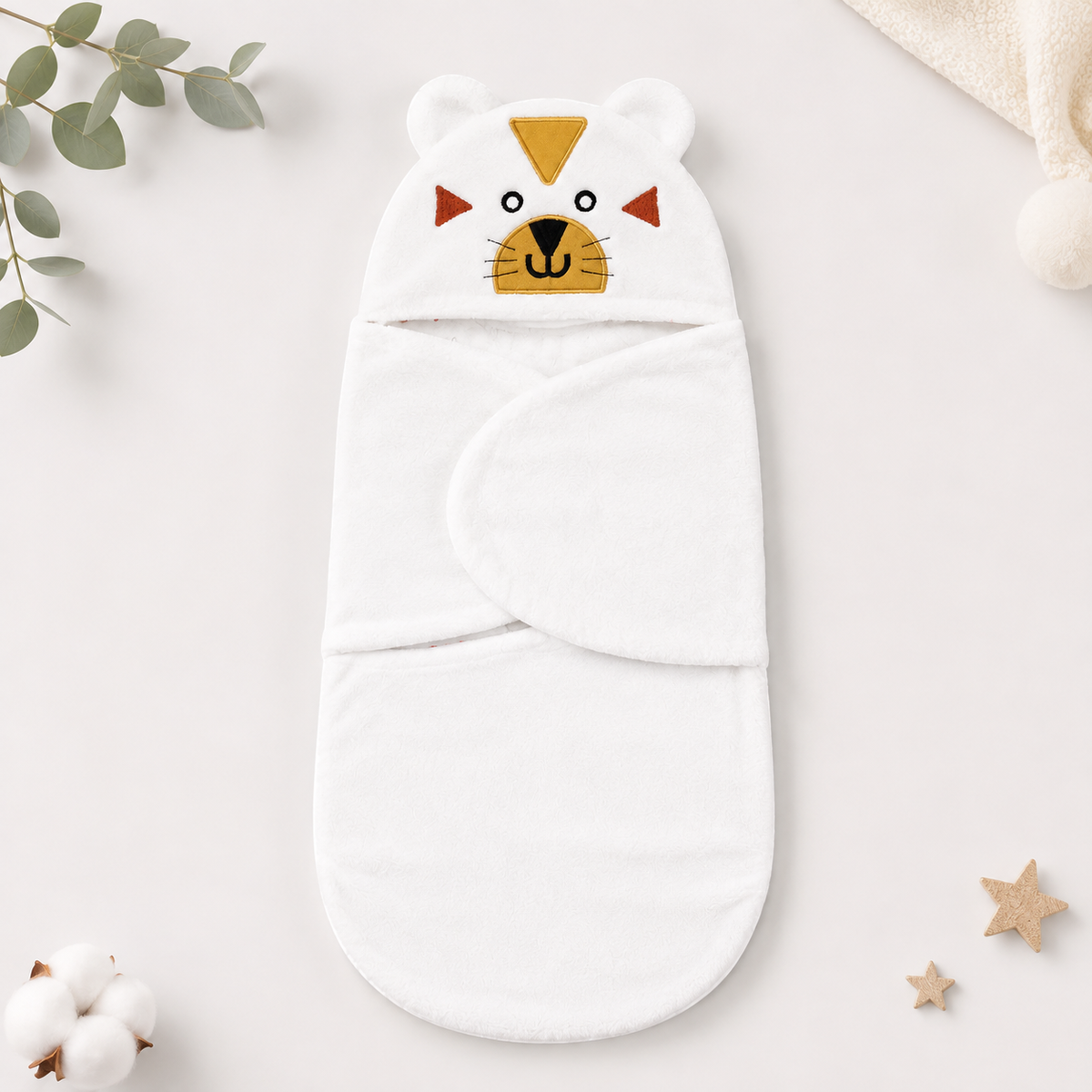 Soft Fur Baby Swaddle Wrap – Cute Tiger Hood Main image